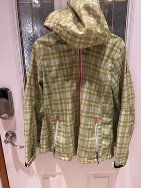 Women's Light Green Plaid Hooded Ski Jacket